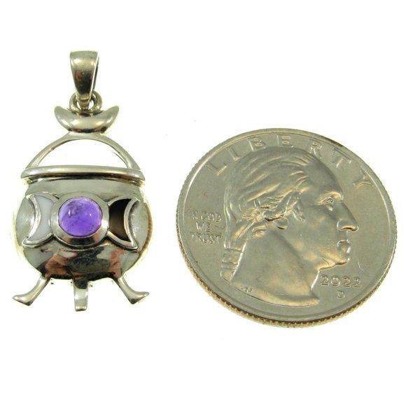 Solid 925 Sterling Silver Magickal Witch's Cauldron Pendant with Gemstone - Picture 2 of 8